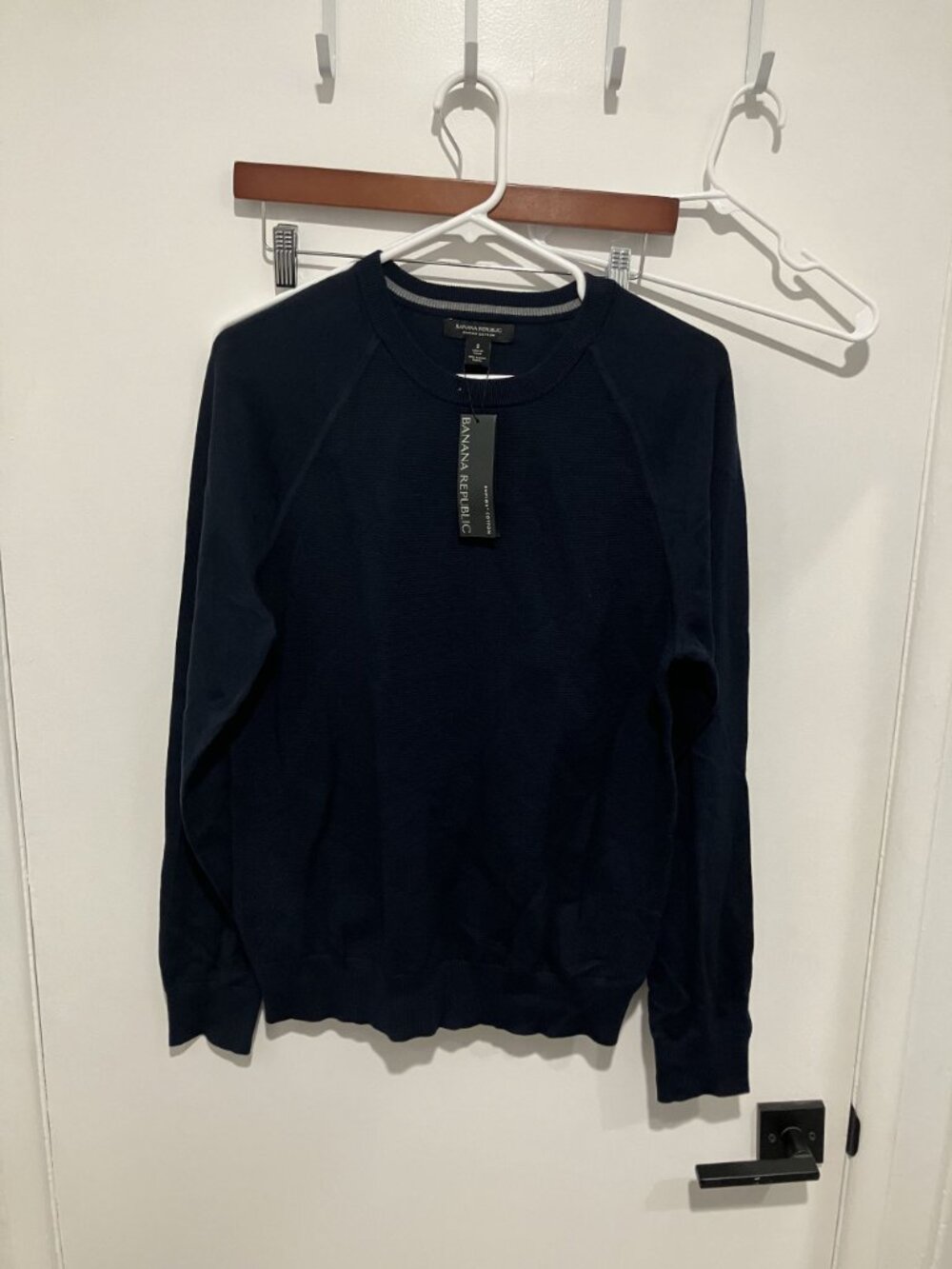 Banana Republic Men's Supima Cotton Crewneck Pique Sweatshirt, Navy, Small, NWT